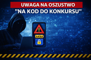 Na zdjęciu  komunikat o oszustwie na ,, kod do konkursu&amp;quot;
