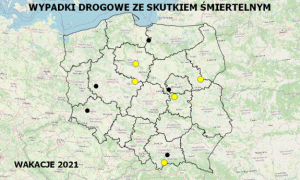 Policyjna mapa wypadków drogowych ze skutkiem śmiertelnym – Wakacje 2021